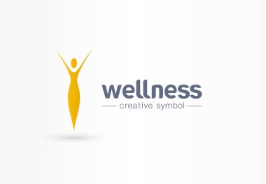 Sağlık, yoga kız siluet yaratıcı sembol kavramı. Sağlıklı yaşam tarzı, güzellik salonu soyut iş logosu fikir. İnce kadın vücut simgesi