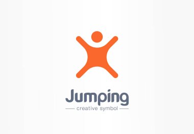 Atlama, oyun, özgürlük yaratıcı sembol kavramı. Mutluluk, başarı, soyut iş logosu fikir kazanmak. Sağlıklı çocuk, mutlu çocuk simgesi
