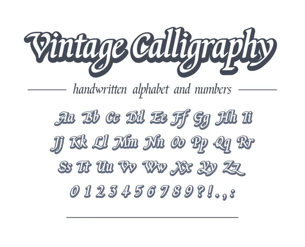 Винтажная каллиграфия. Ручной контур алфавита. Универсальный рукописный шрифт для дизайна логотипа, упаковки, заголовка баннера. Ретро-стиль . — стоковый вектор