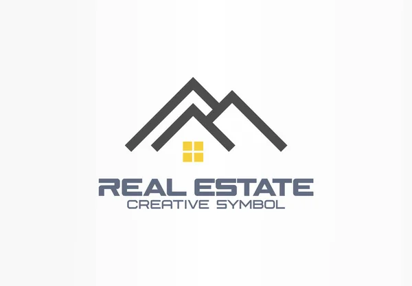 Immobilienmakler kreatives Symbolkonzept. Dach und Licht am Fenster, zu Hause, bauen abstrakte Geschäftsidee Logo. Miete Haus Architektur-Ikone — Stockvektor