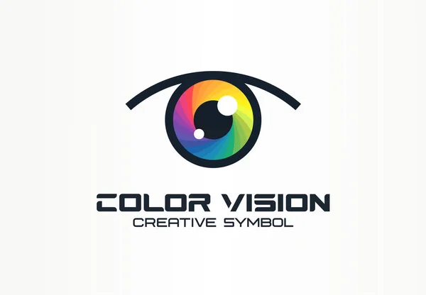 色彩视觉，相机眼睛创意符号概念。数字技术，安全，保护抽象的商业标志理念。彩虹光谱图标 — 图库矢量图片