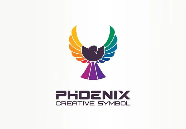 Color Phoenix concepto de símbolo creativo. Libertad, alas extendidas águila, idea de logo de negocio abstracto espectro. Pájaro en vuelo, icono del arco iris . — Vector de stock