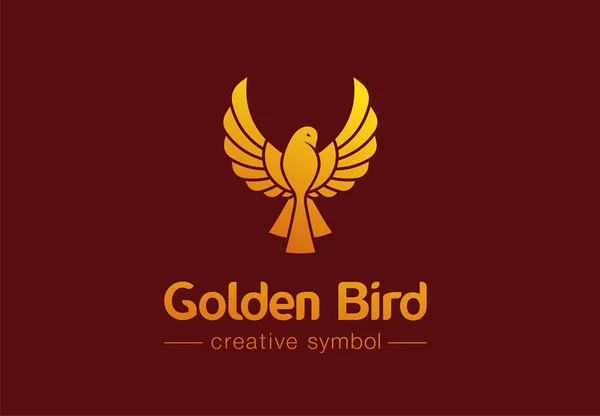 Pájaro dorado en vuelo concepto de símbolo creativo. Joyería premium, idea de logo de negocio abstracto de moda. Phoenix, paloma, icono de colibrí — Vector de stock
