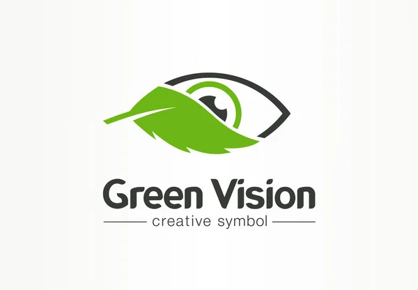 Verde, visión orgánica, visión fresca concepto de símbolo creativo. Salud, bio, eco, medio ambiente idea de logotipo de negocio abstracto. Ojo, icono de mezcla de hojas — Archivo Imágenes Vectoriales