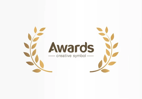 Golden laurel wreath creative symbol concept. Award, win, winner, success abstract business logo idea. Trophy, branch, leaf border icon.