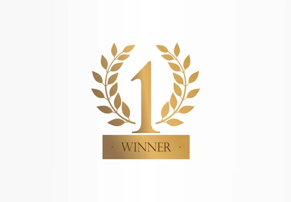 Första plats, nummer ett, Golden Laurel krans Creative symbol Concept. Trophy, Cup abstrakt Business logo idé. Utmärkelse, vinn, vinnare ikon — Stock vektor