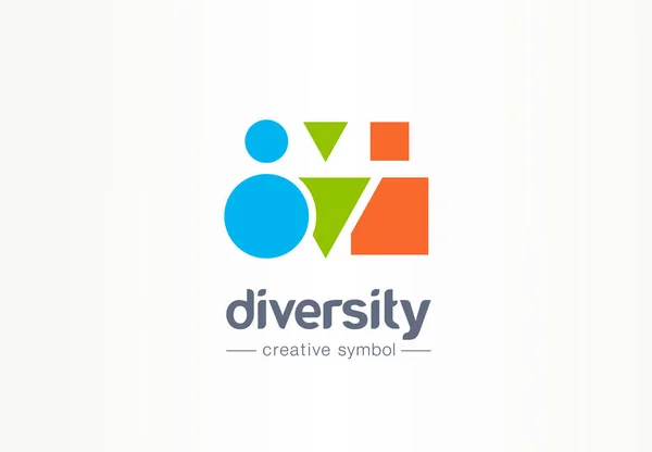 Diversidade conceito de símbolo criativo. Pessoas de forma diferente, comunidade multiétnica abstrato logotipo do negócio ideia. Parceria, ícone de amigos — Vetor de Stock