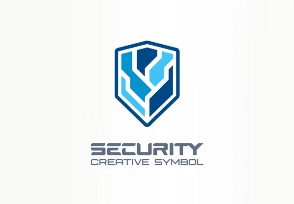 Concepto de símbolo creativo del escudo de seguridad cibernética. Seguridad digital, seguridad, protección compleja idea abstracta del logotipo del negocio. Icono de defensa total . — Vector de stock
