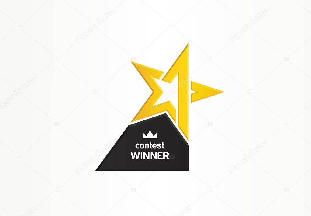 First place, contest winner, number one creative symbol concept. Award, champion abstract business logo idea. Gold star trophy icon. Corporate identity logotype, company graphic design tamplate
