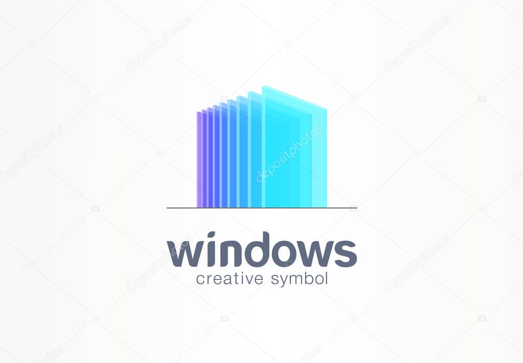 3d windows, glass creative symbol concept. Construction, architecture, real estate, abstract business logo idea. Home, build, house icon. Corporate identity logotype, company graphic design tamplate