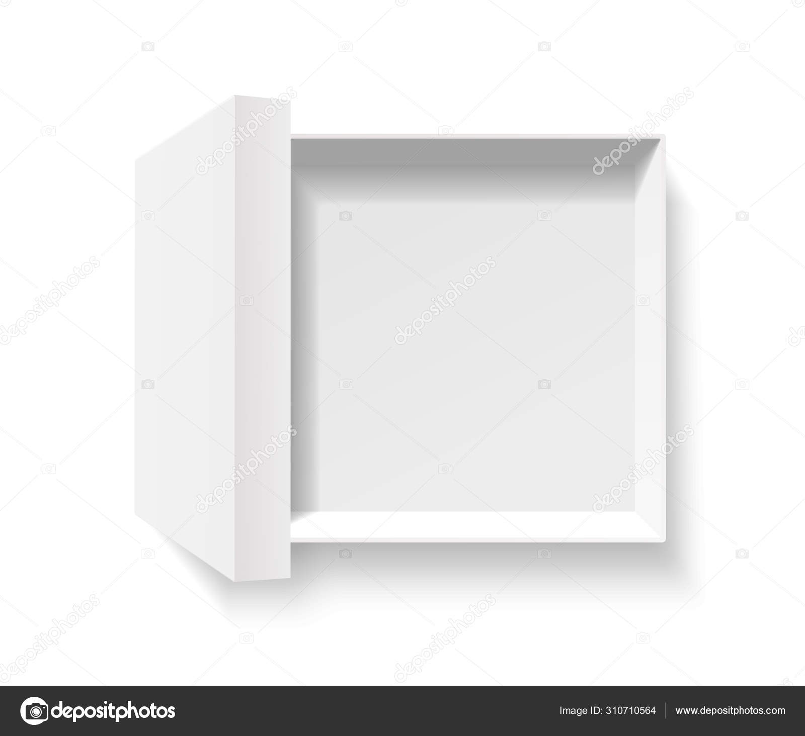 Open white pack box. Empty cardboard container template. 3d top view. Blank  space inside pakage mockup. Closeup realistic vector object. Stock Vector  by ©r.Hilch 310710564, image size:1600x1464