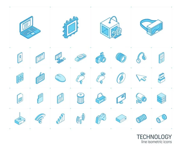 Digitale technologie isometrische lijn pictogrammen. 3d vector — Stockvector