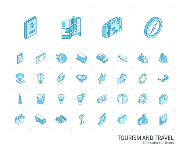Seyahat ve turizm izometrik hat ikonları. 3d vektörü — Stok Vektör