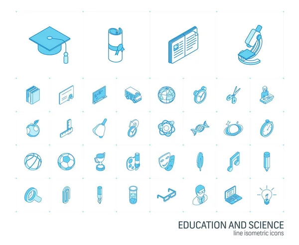 Iconos de línea isométrica de educación y aprendizaje. vector 3d — Archivo Imágenes Vectoriales