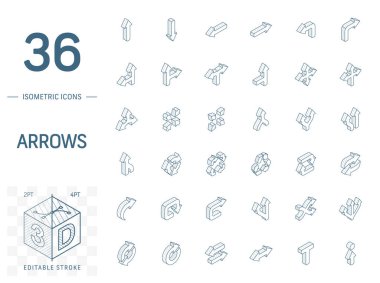 Arrows and direction isometric line icons. 3d vector vector