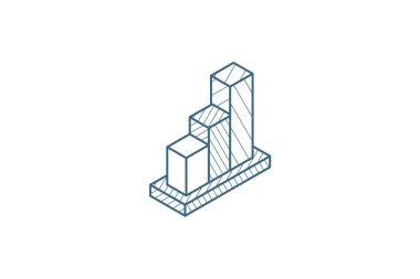 Büyüme grafiği çizelgesi, piyasa başarısı, izometrik simgeyi stoklama çubuğu. 3d vektör illüstrasyonu. İzole edilmiş çizimler, teknik çizimler. Düzenlenebilir vuruş