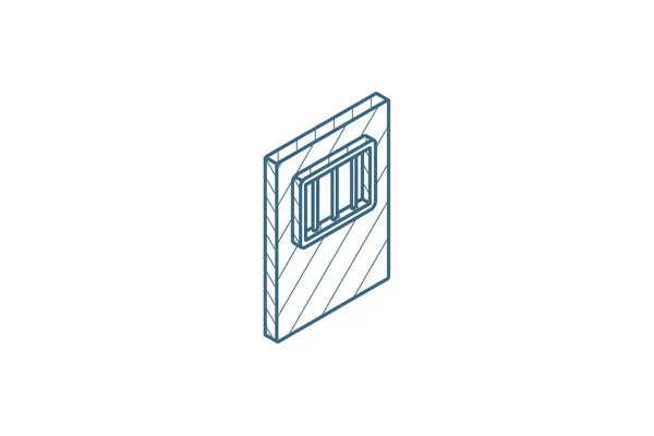 刑務所のドアのアイソメトリックアイコン 3Dベクトルイラスト 孤立したラインアートの技術的な図面 編集可能なストローク — ストックベクタ