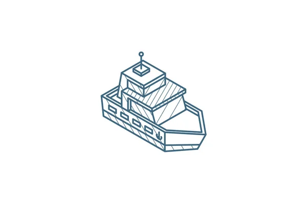 游艇的等距图标 3D矢量图解 隔离线艺术技术制图 可编辑笔划 — 图库矢量图片