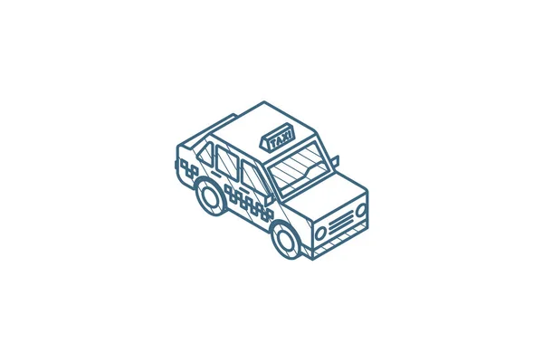 黄色出租汽车等距图标 3D矢量图解 隔离线艺术技术制图 可编辑笔划 — 图库矢量图片