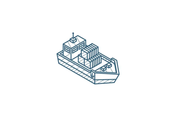 集装箱船等距图标 3D矢量图解 隔离线艺术技术制图 可编辑笔划 — 图库矢量图片