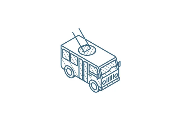 トロリーバス旅客輸送アイソメトリックアイコン 3Dベクトルイラスト 孤立したラインアートの技術的な図面 編集可能なストローク — ストックベクタ