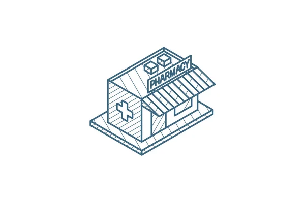 药学大楼等距图标 3D矢量图解 隔离线艺术技术制图 可编辑笔划 — 图库矢量图片