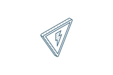 Tehlike işareti, yüksek voltajlı izometrik ikon. 3d vektör illüstrasyonu. İzole edilmiş çizimler, teknik çizimler. Düzenlenebilir vuruş