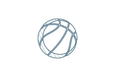 Basketbol topu izometrik ikonu. 3d vektör illüstrasyonu. İzole edilmiş çizimler, teknik çizimler. Düzenlenebilir vuruş