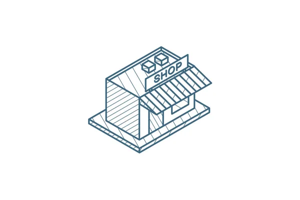 Ikona Izometryczna Budynku Sklepu Ilustracja Wektora Odizolowany Rysunek Techniczny Sztuki — Wektor stockowy