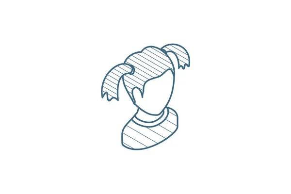 Carino Lettle Girl Avatar Icona Isometrica Illustrazione Vettoriale Disegno Tecnico — Vettoriale Stock