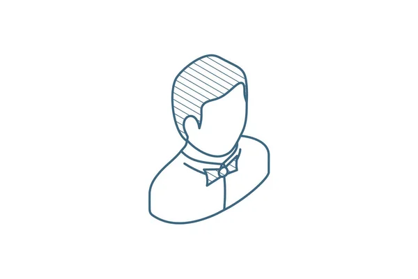 ウエイター アバター弓タイ等角アイコンの男 3Dベクトルイラスト 孤立したラインアートの技術的な図面 編集可能なストローク — ストックベクタ
