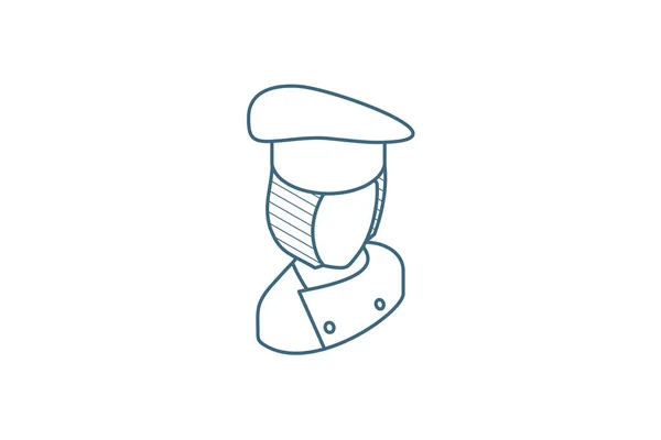 Avatar Chef Cuoco Icona Isometrica Illustrazione Vettoriale Disegno Tecnico Linea — Vettoriale Stock