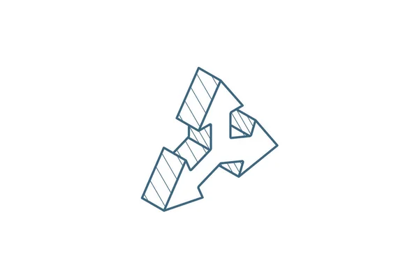 三方向矢印等角アイコン 3Dベクトルイラスト 孤立したラインアートの技術的な図面 編集可能なストローク — ストックベクタ