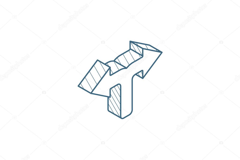 Junction, Separation, two paths, ways isometric icon. 3d vector illustration. Isolated line art technical drawing. Editable stroke