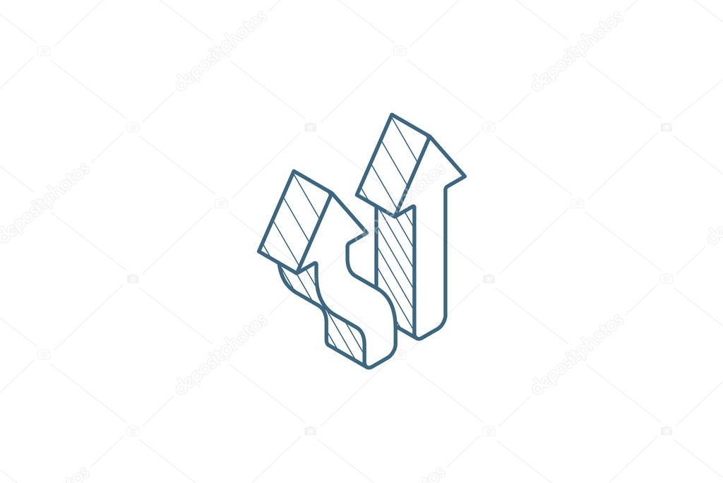 Junction, Separation, Two paths, ways isometric icon. 3d vector illustration. Isolated line art technical drawing. Editable stroke