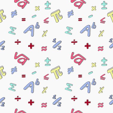 Matematiksel sembollerin desen dikişsiz arka planı.