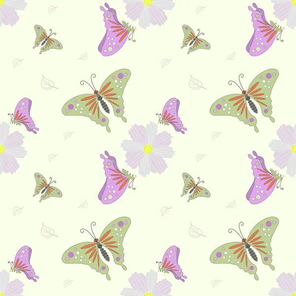 Patrón inconsútil vector de mariposa sobre fondo verde . — Vector de stock