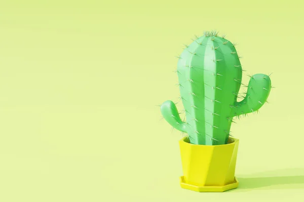 Cactus in cartoon minimal style with light green background. It is a plant that lives in the western desert. Concept of lover cactus. Copy space for your article on the left. 3D illustration rendering