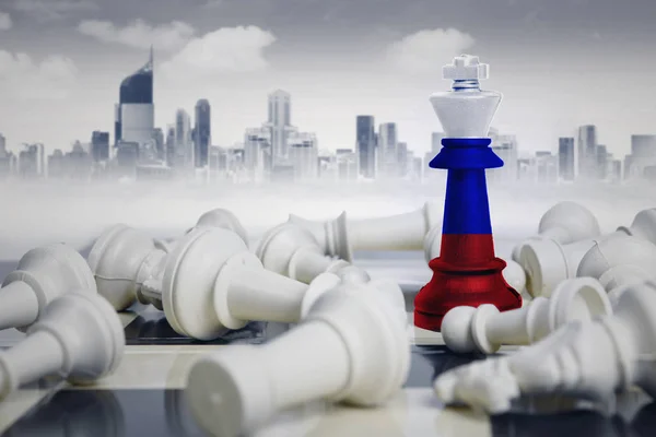 Obrázek Holandska Vlajky Šachový Král Poblíž Padlých Bílé Šachové Figurky — Stock fotografie