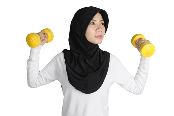 Femme Asiatique Portant Des Vêtements Sport Voile Lors Exercice Avec — Photo