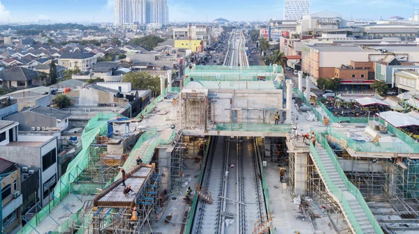 Jakarta Indonésia Maio 2018 Projeto Construção Estações Trilhos Ferroviários Para — Fotografia de Stock