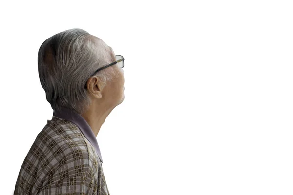 Foto Anciano Solitario Pensando Algo Estudio Aislado Sobre Fondo Blanco — Foto de Stock