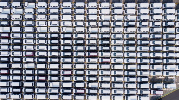 Top View New Cars Parked Parking Lot Automobile Factory Export — Stock Photo, Image