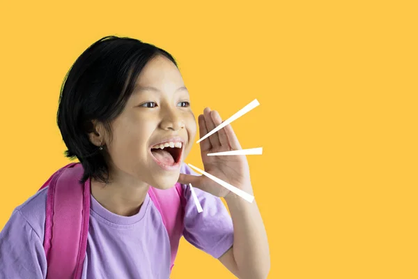 Picture Asian Schoolgirl Looks Happy While Shouting Her Hand Shot — Stock Photo, Image