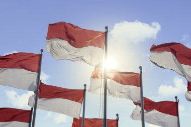 Görüntü mavi gökyüzü altında flagstaff üzerinde sallayarak Endonezya bayrakları