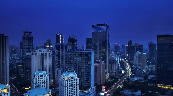 Jakarta Indonezji Sierpień 2018 Widok Piękny Gród Jakarta Nocy Wieżowców — Zdjęcie stockowe