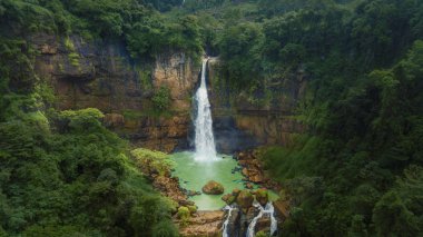 Gitgit şelalesinin tropikal ormanda saklı güzel manzarası. Bali, Endonezya 'da çekildi.