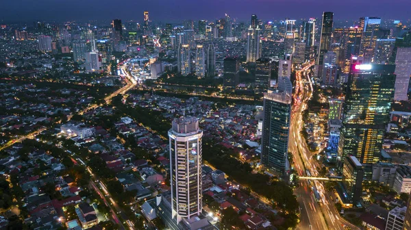 Jakarta Indonezji Sierpień 2018 Piękne Dekoracje Jakarta Panoramę Miasta Światła — Zdjęcie stockowe