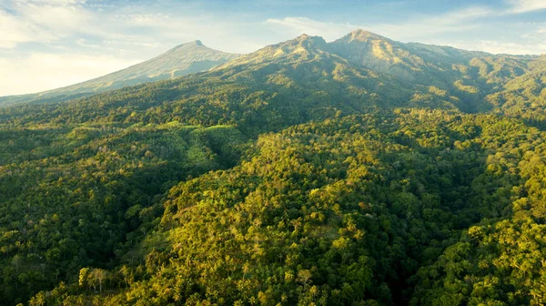 Aerial Landscape Beautiful Rinjani Mountain Forest Blue Sky Lombok Indonesia — Stock Photo, Image