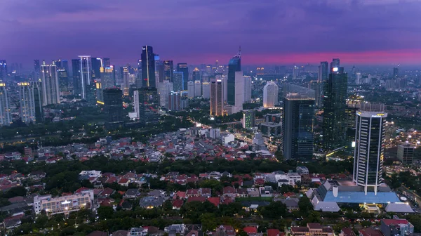 Jakarta Indonesia August 2018 Aerial View Crowded Residential Houses Skyscraper — Stock Photo, Image